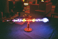 Complex tube made of different kind of glowing glass, front view (click to enlarge)