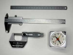 Can you guess which one of these instruments is the most precise? Hint: it's not the micrometer. (click to enlarge)