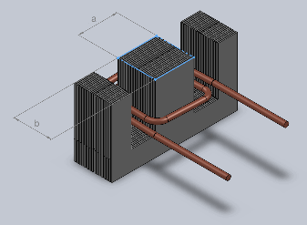 Typical transformer cut view shoqing the effective cross-section a*b