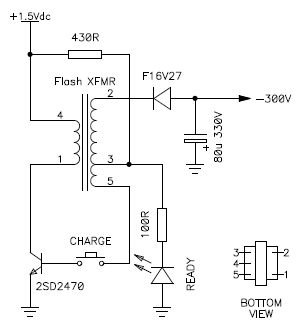 Original circuit diagram of the disposable camera where the transformer was found