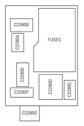 Locations of the C2280 connectors on the smart junction box.