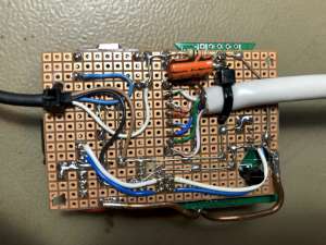 Bottom view of the "ugly" prototype board used to build this interface. (click to enlarge)
