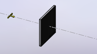 Horizontally polarized light impinging on a vertical polarizer, no light can go through (click to enlarge)