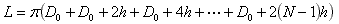 L=pi*(D_0+D_0+2*h+D_0+4*h+...+D_0+2*(N-1)*h)